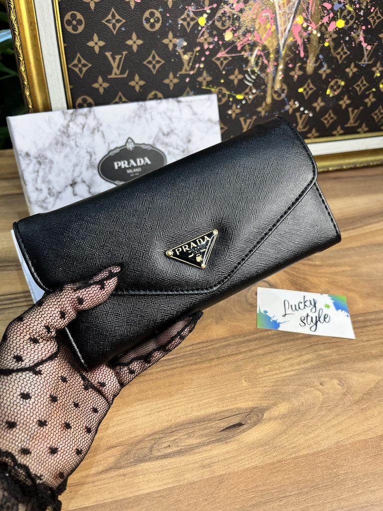 Кошелек Prada на кнопке черный +коробка 8658654
