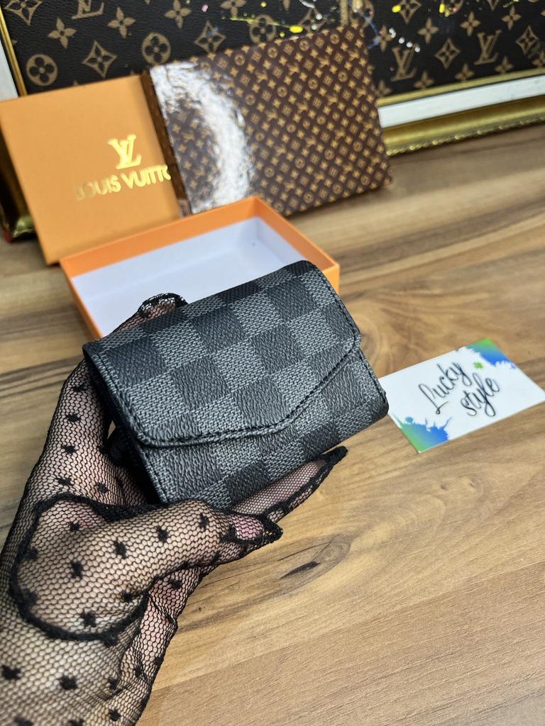 Картхолдер-кошелек серая клетка LV с механизмом +коробка  756843582643