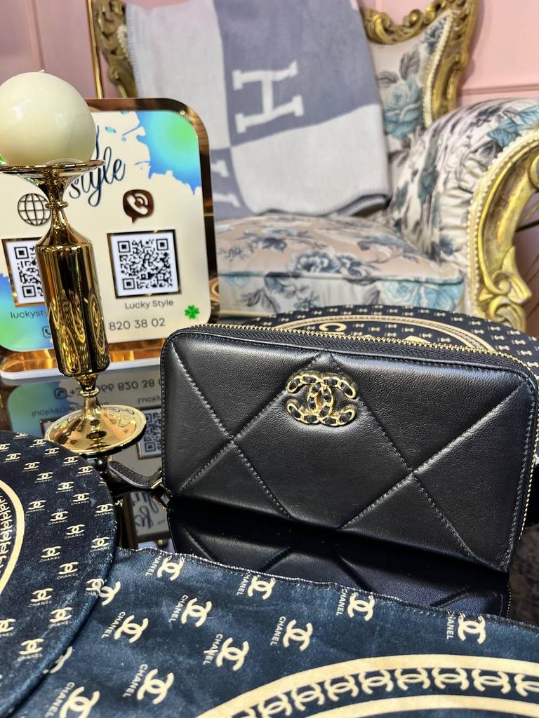 Натуральная кожа Chanel кошелек черный  767672236
