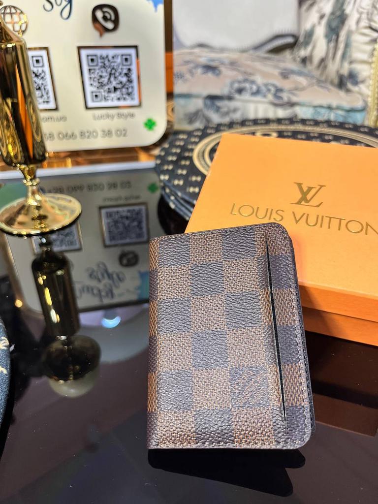 Натуральная кожа мини-портмоне коричневая шашка LV 5165123616