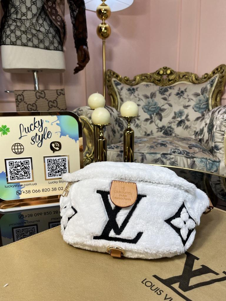 Белая черные буквы бананка  teddy Louis Vuitton поясная сумка 4342145251