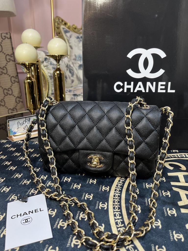 Сумка женская мини Chanel икра черная 20см 22423167