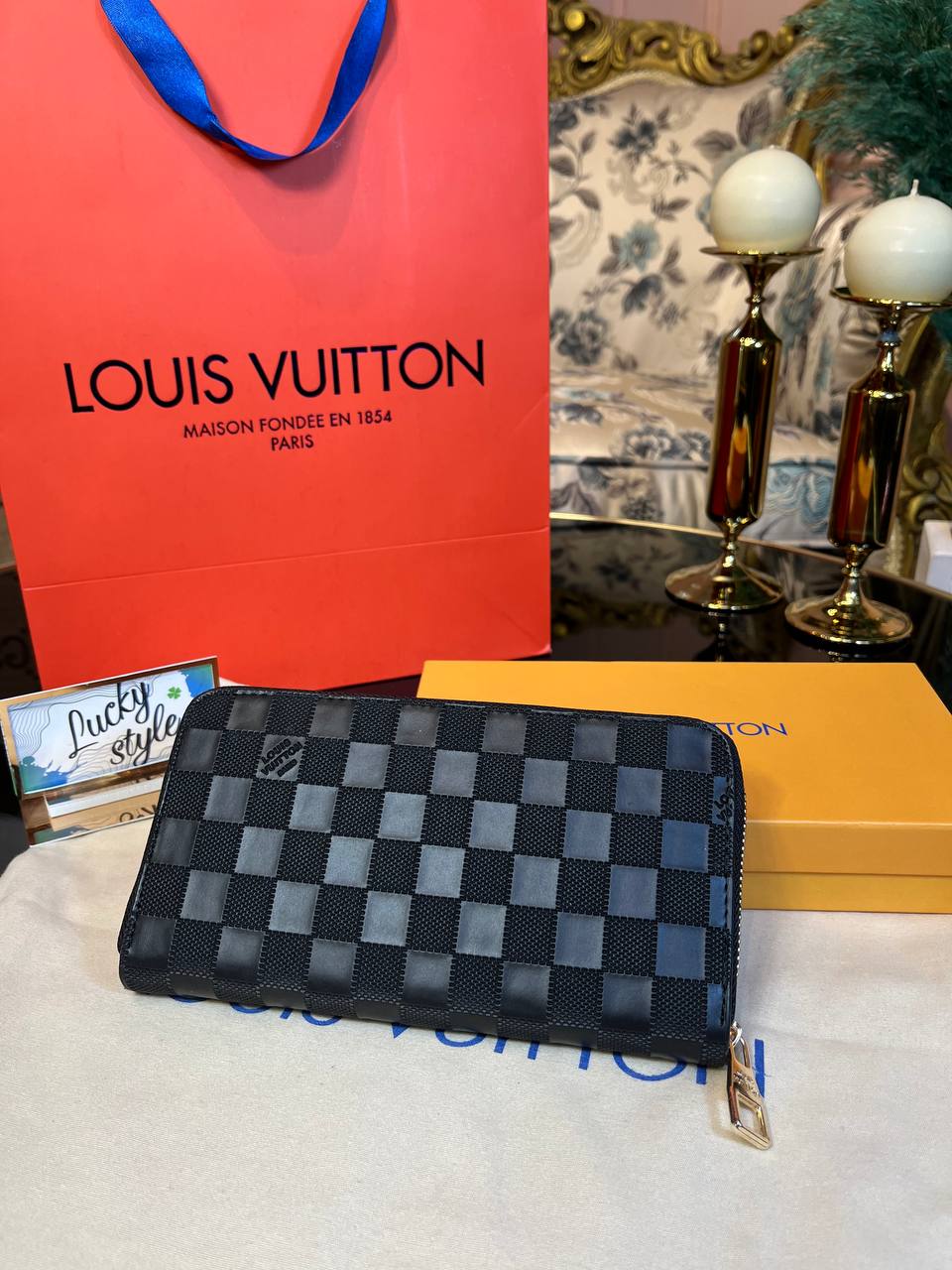 Кошелек LV черный шашка 874786