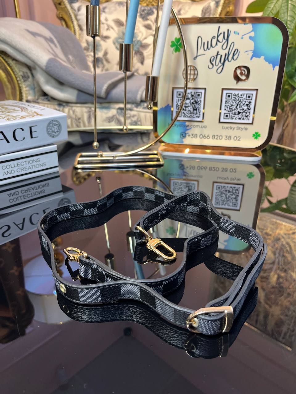 Съемный плечевой ремень Louis Vuitton серая шашка 441256