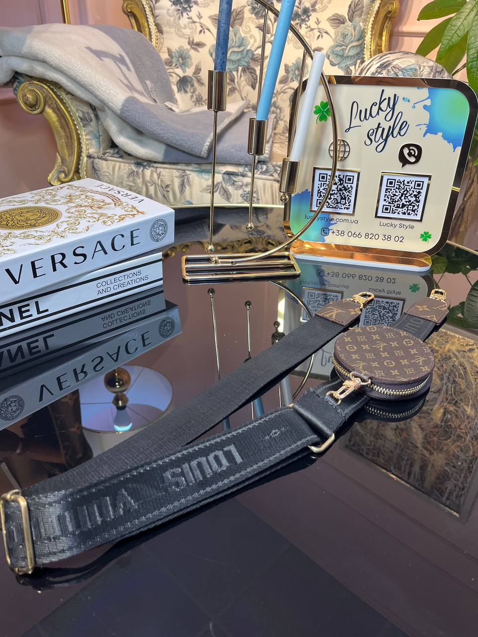 Съемный плечевой ремень Louis Vuitton текстиль черный + маленький кошелек 6613612376