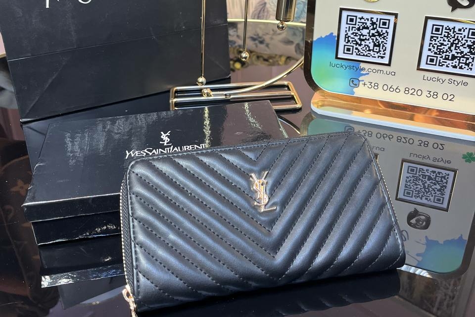 Кошелек YSL черный на замке золото 7637637