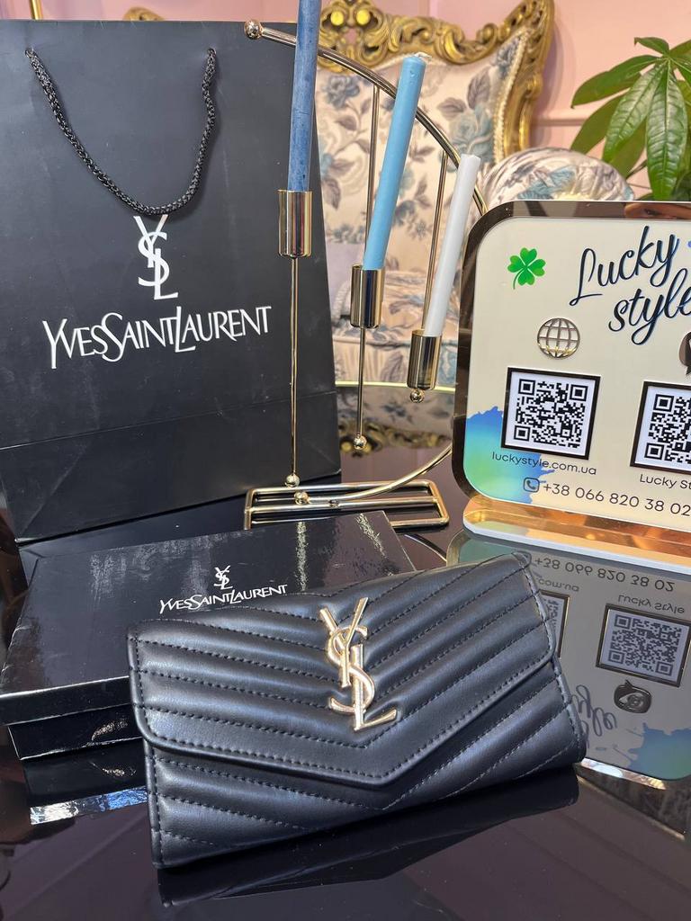 Кошелек Ysl черный на кнопке золото 453648