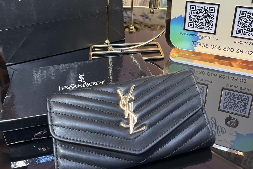 Кошелек Ysl черный на кнопке золото 453648