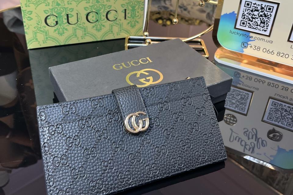 Кошелек Гучи черный на кнопке 123453