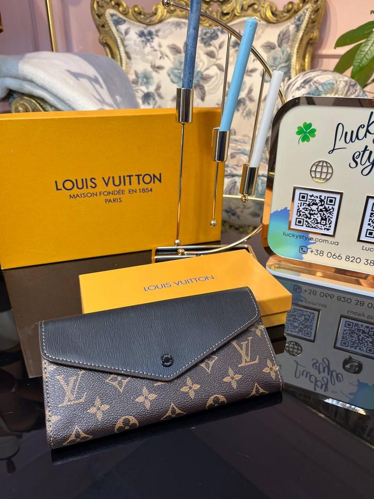 Кошелек Louis vuitton коричневый монограмм с черной вставкой 123453647