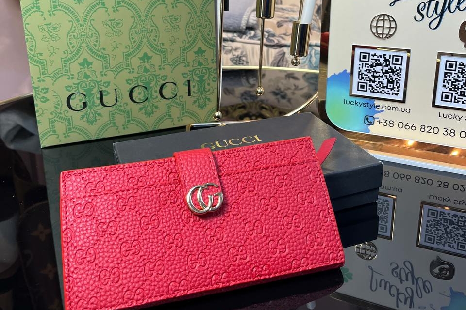 Кошелек Гучи красный на кнопке 12457896