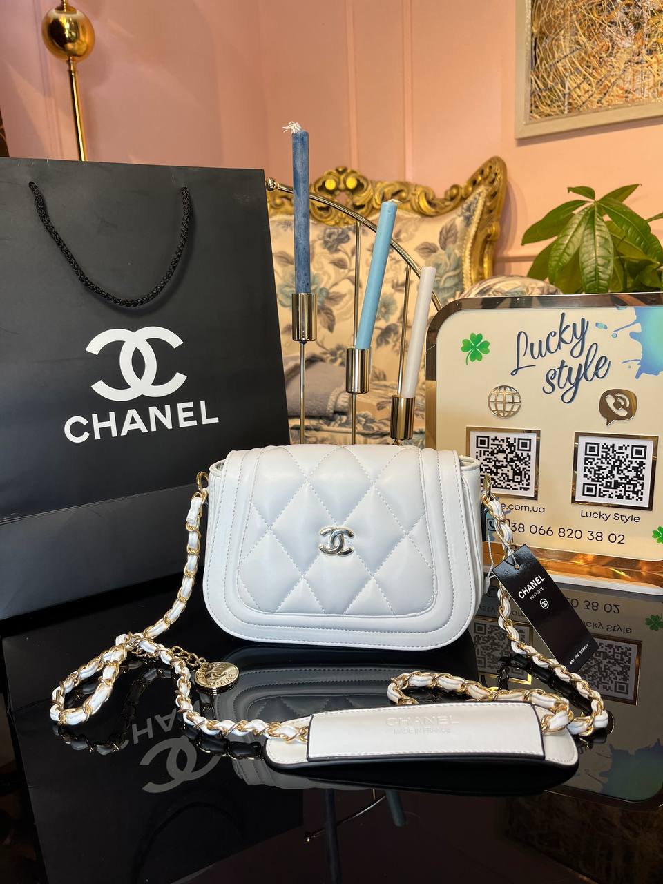 Сумка Chanel Chany Bag белая 20 см 654782