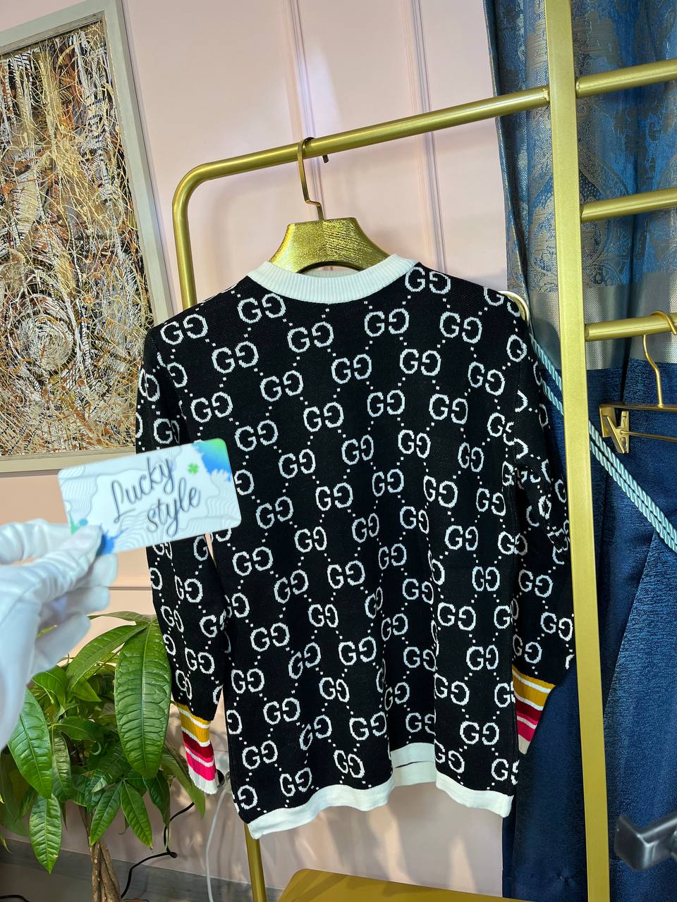 Гучи свитер чёрный удлиненный 112254478