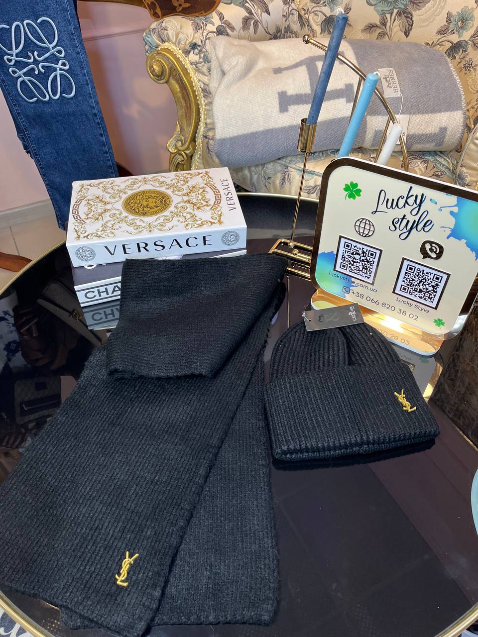 Набор шарф + шапка Ysl чёрного цвета 2536478