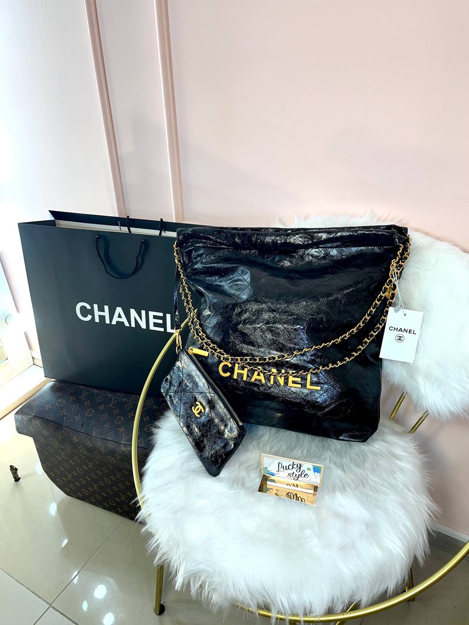 Сумка мешок Chanel чёрная под лак 45224