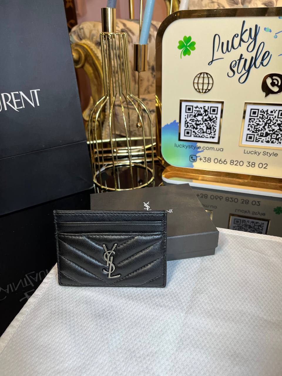 Визитница Ysl чёрная натуральная кожа 70023