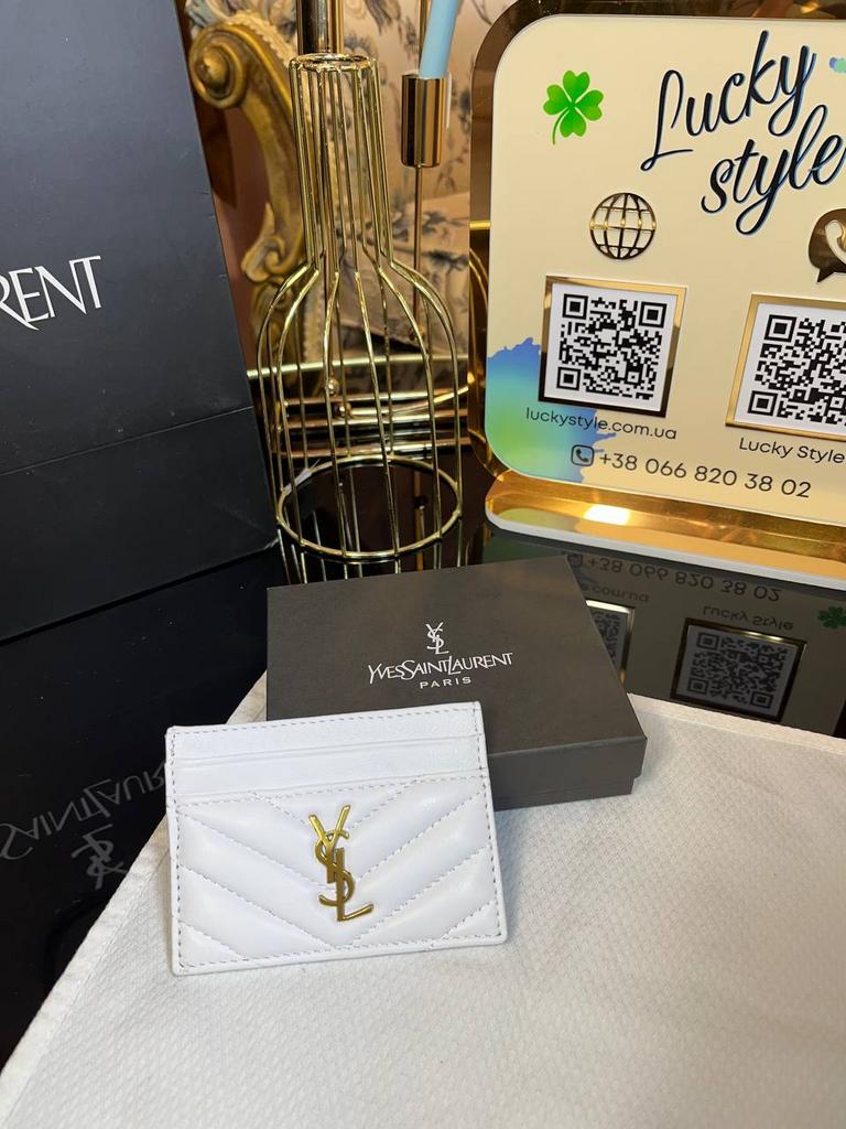 Визитница Ysl белая натуральная кожа 80025