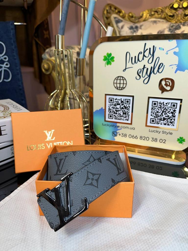 Ремень Louis Vuitton серый монограмм натуральная кожа 455687