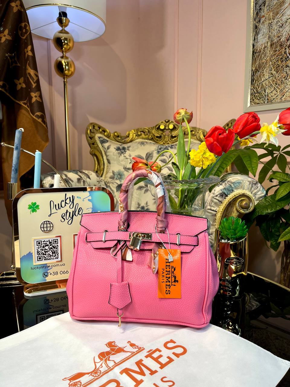 Сумка Hermes Birkin Pink 25см золото 111254