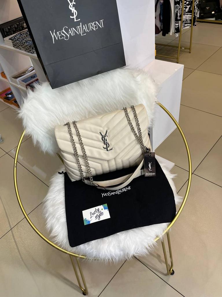 Loulou YSL бежевая сумка с серебром большая 744591