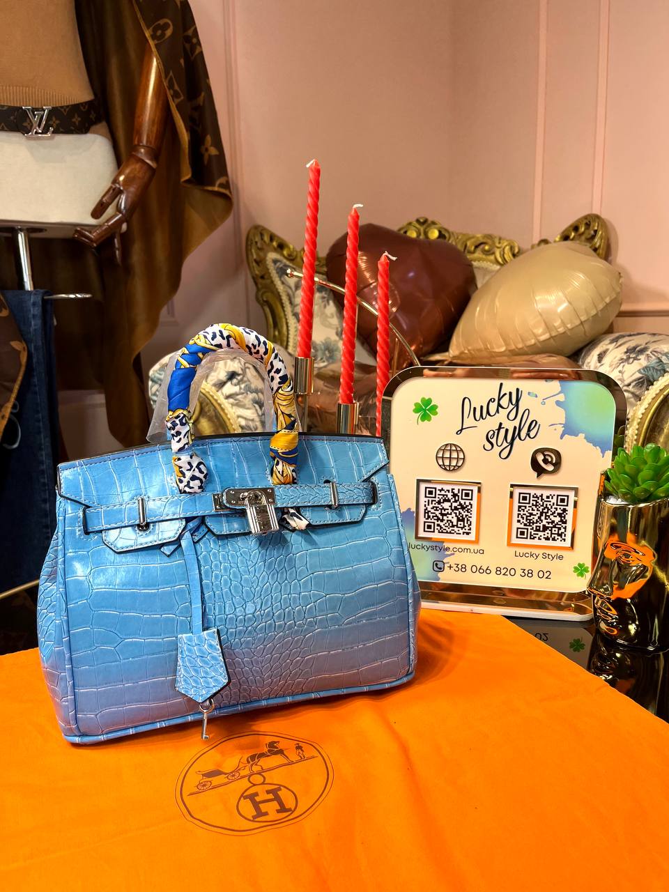 Сумка Hermes Birkin Mini Blue 25см под крокодил 222563