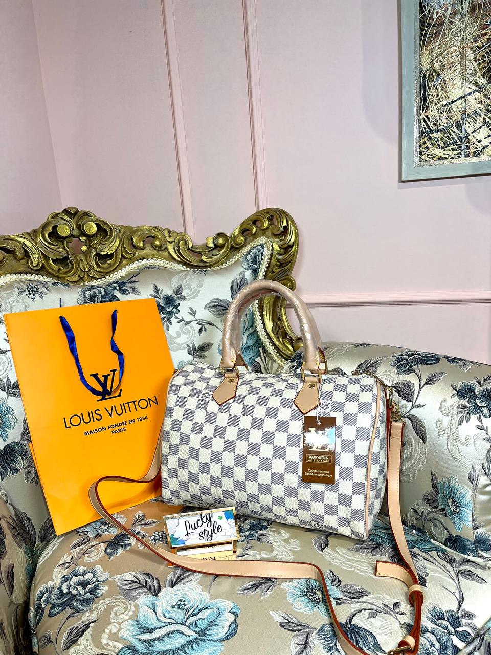 Сумка Louis Vuitton Speedy 30 см белая шашка 232356