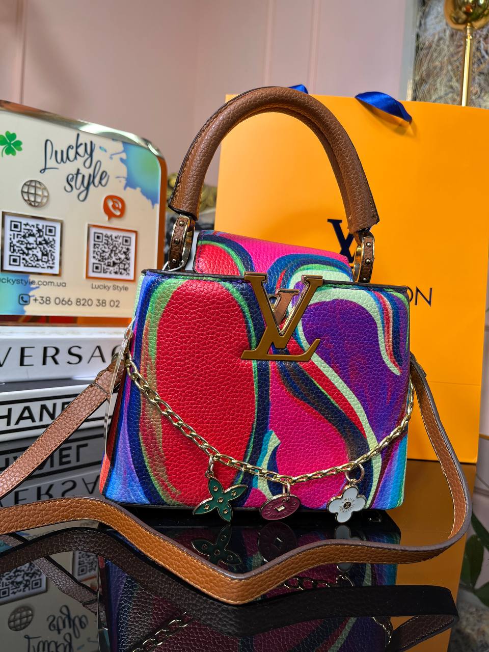 Сумка Louis Vuitton Capucines радужная маленькая 20 см 95858