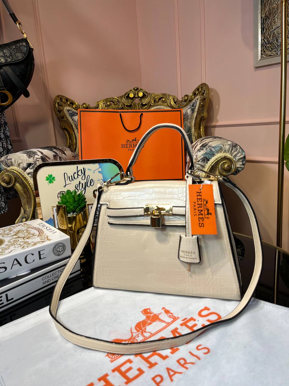 Сумка Hermes Kelly 20 см молочная 95863