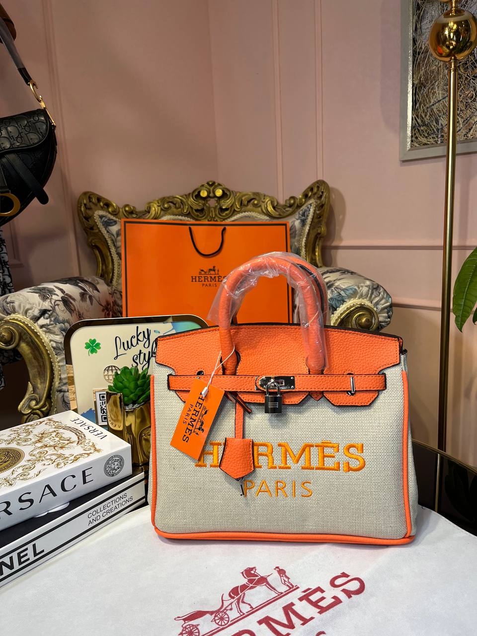Сумка Hermes Birkin 30 см с оранжевой вставкой 95864