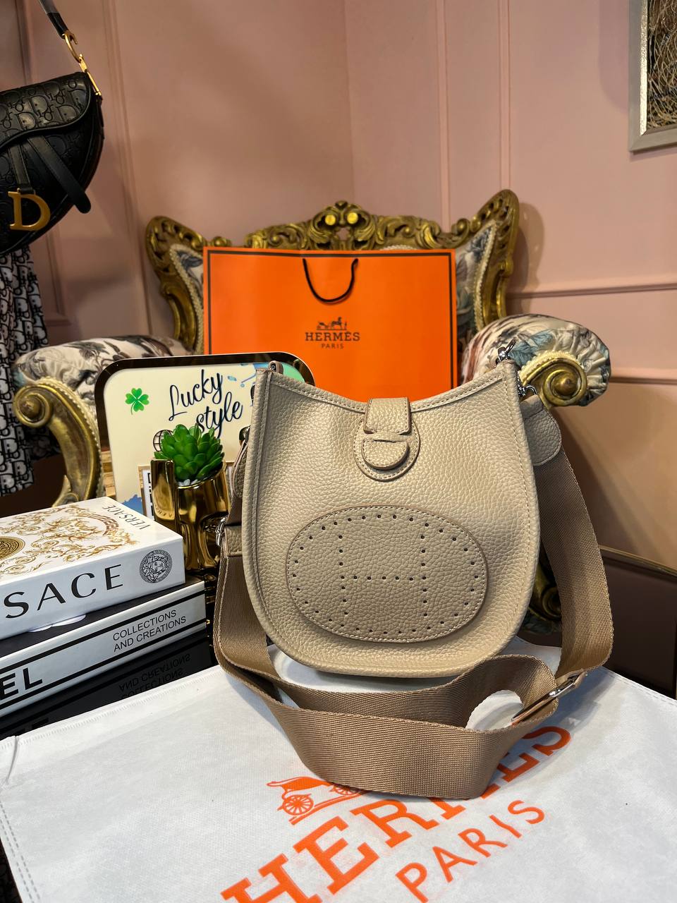 Сумка Hermes Evelyne Small бежевая 95869
