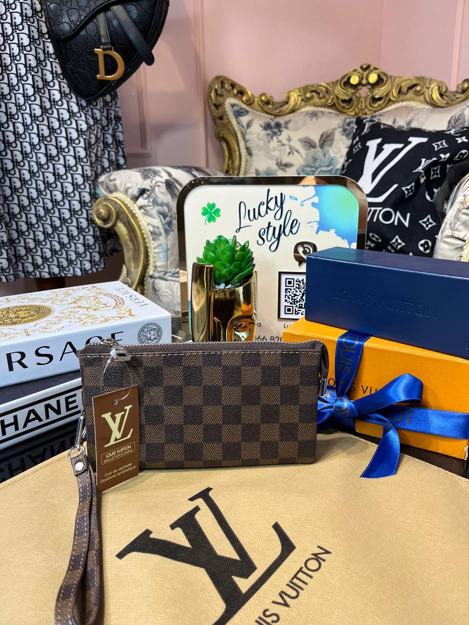 Клатч-барсетка Louis Vuitton коричневая шашка 95881