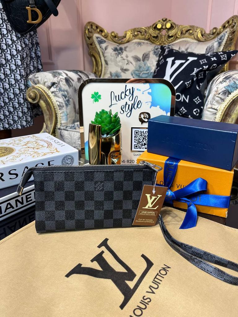 Клатч-барсетка Louis Vuitton серая шашка 95883