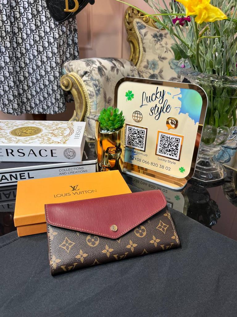 Кошелек Louis Vuitton коричневый монограмм с бордовой и фиолетовой вставками 95896