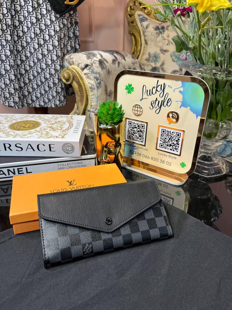 Кошелек Louis Vuitton серая шашка с чёрной вставкой 95897