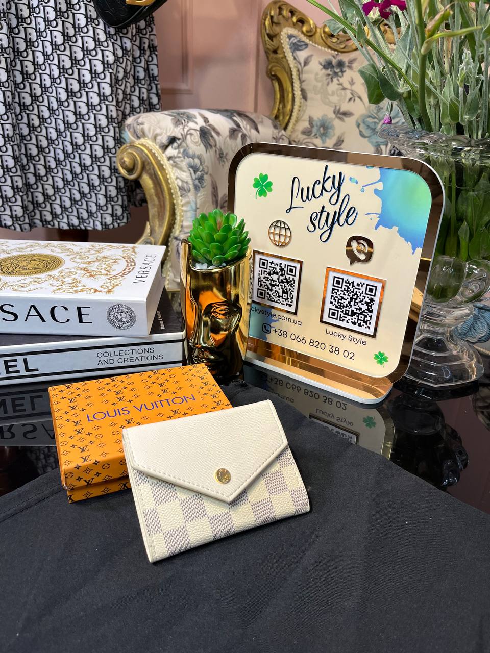 Кошелек Louis Vuitton Zoe бежевая шашка 95908