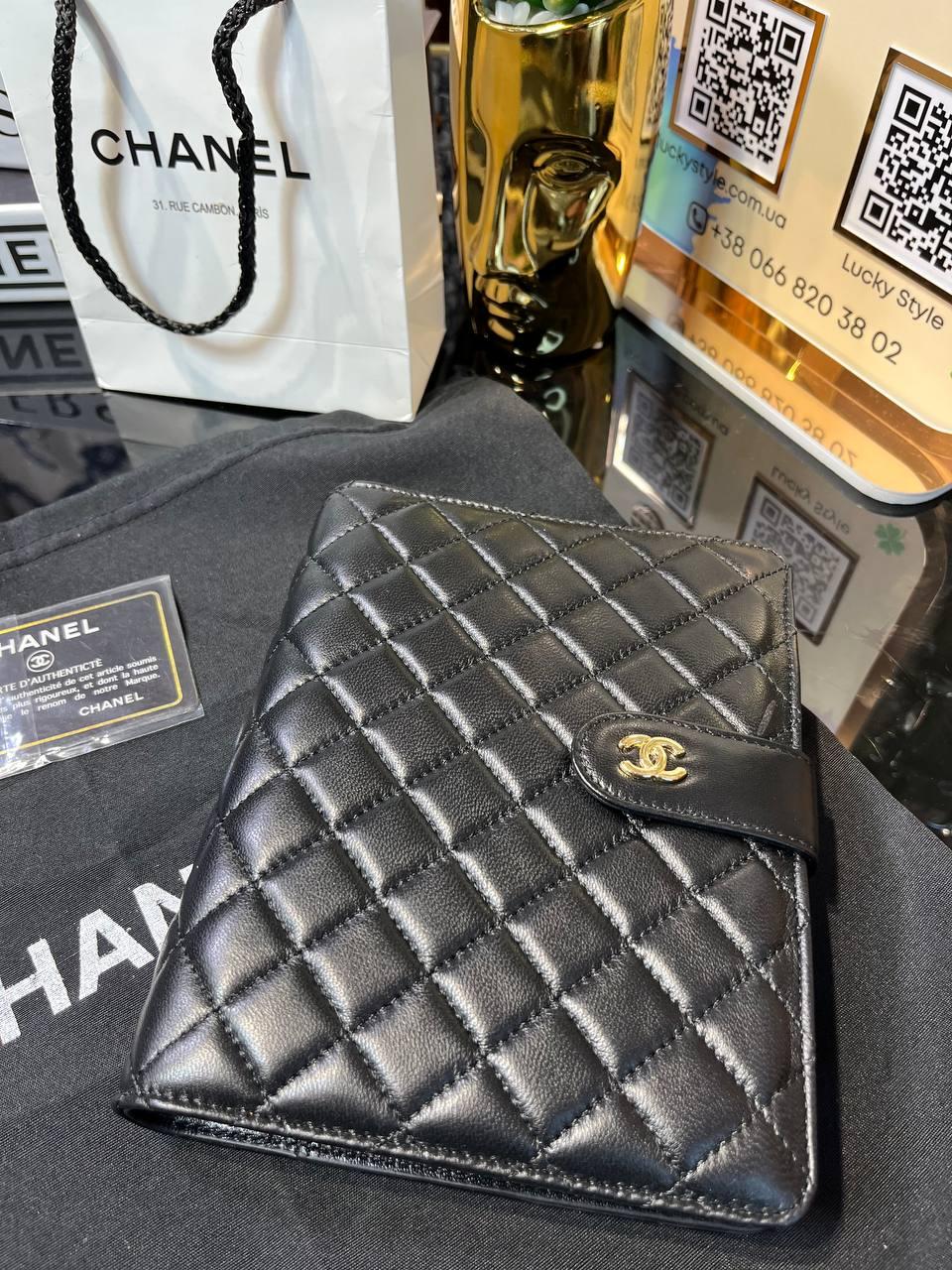 Блокнот > Блокнот Chanel чёрный с натуральной кожи 95909 купити в