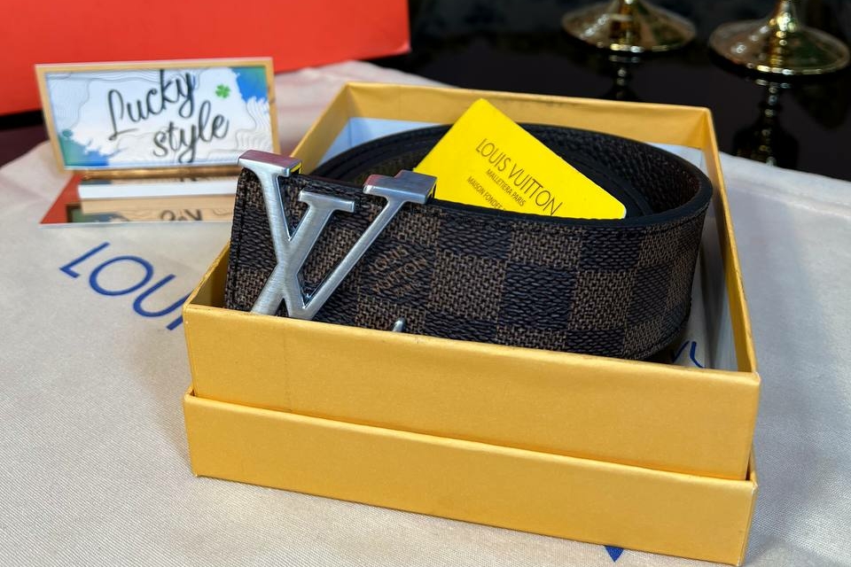 Ремень Louis Vuitton коричневая шашка натуральная кожа 95928