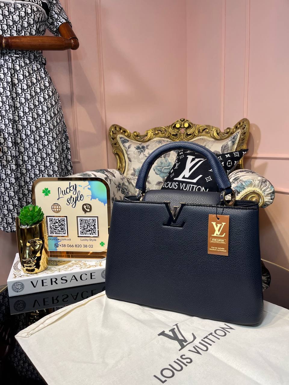 Сумка Louis Vuitton Capucines синяя большая 35 см 95946