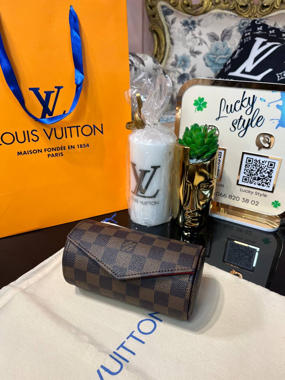 Чехол для аксессуаров Louis Vuitton коричневая шашка 95955