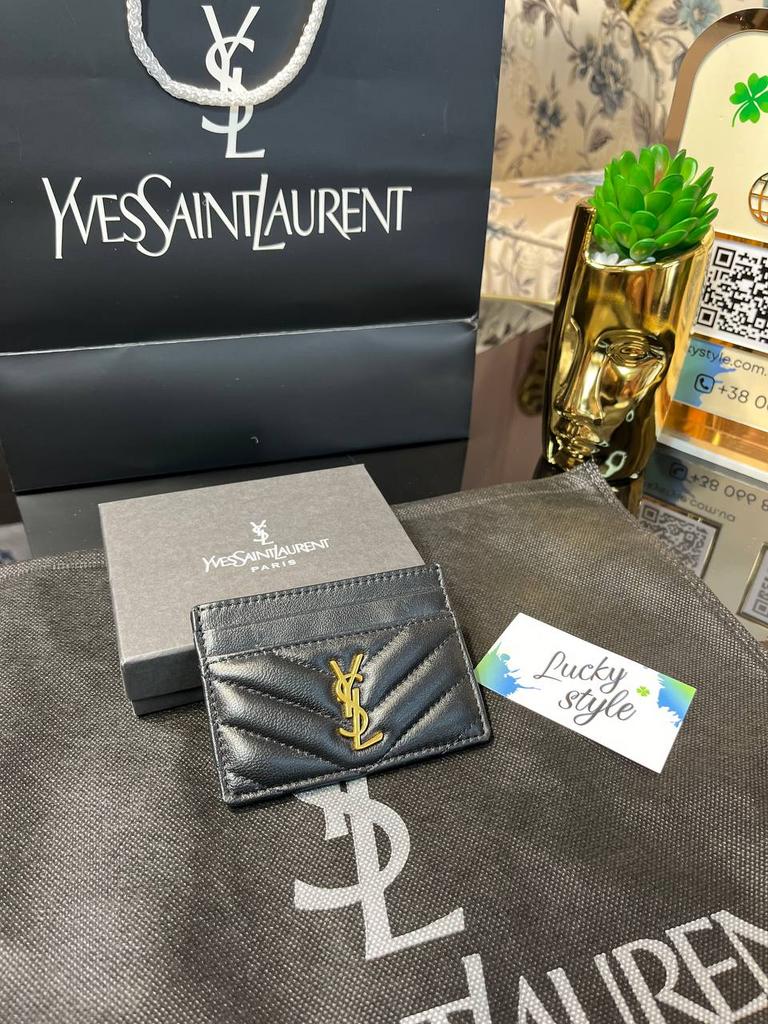 Картхолдер Ysl черный з золотой пряжкой натуральная кожа 95961