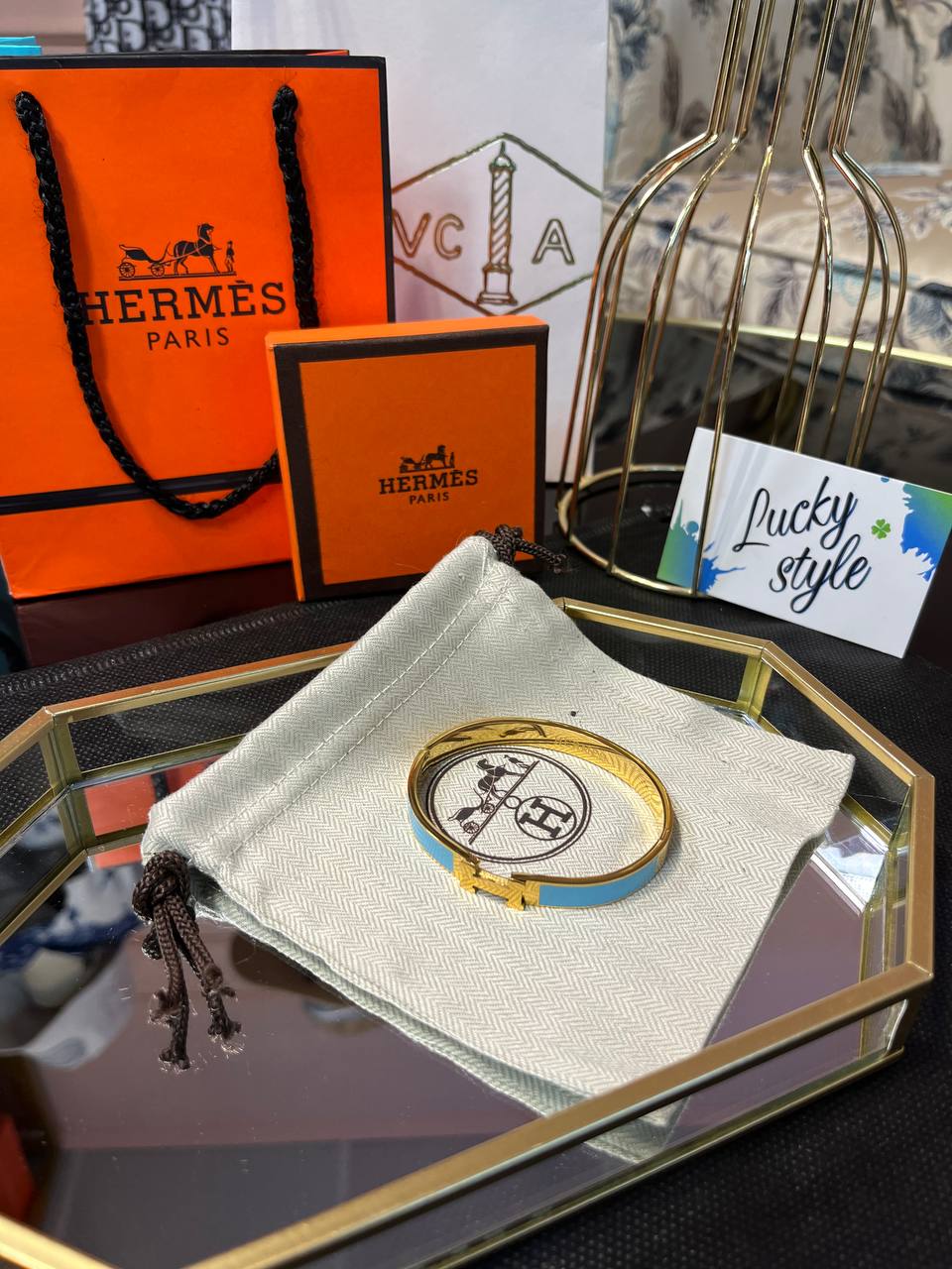 Браслет Hermes голубой 95967