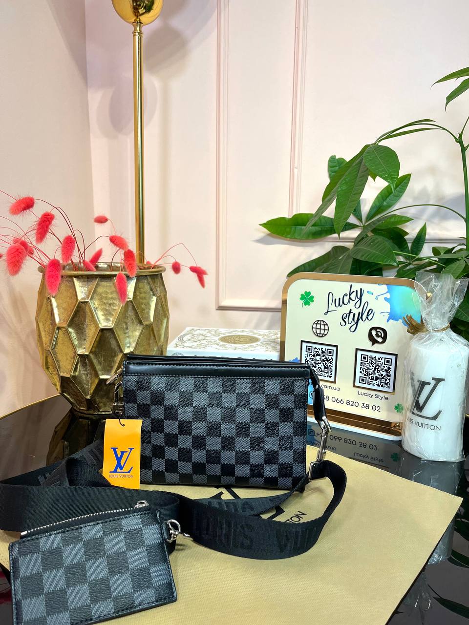 Сумка Louis Vuitton Gaston Wearable Wallet small серая шашка 95975