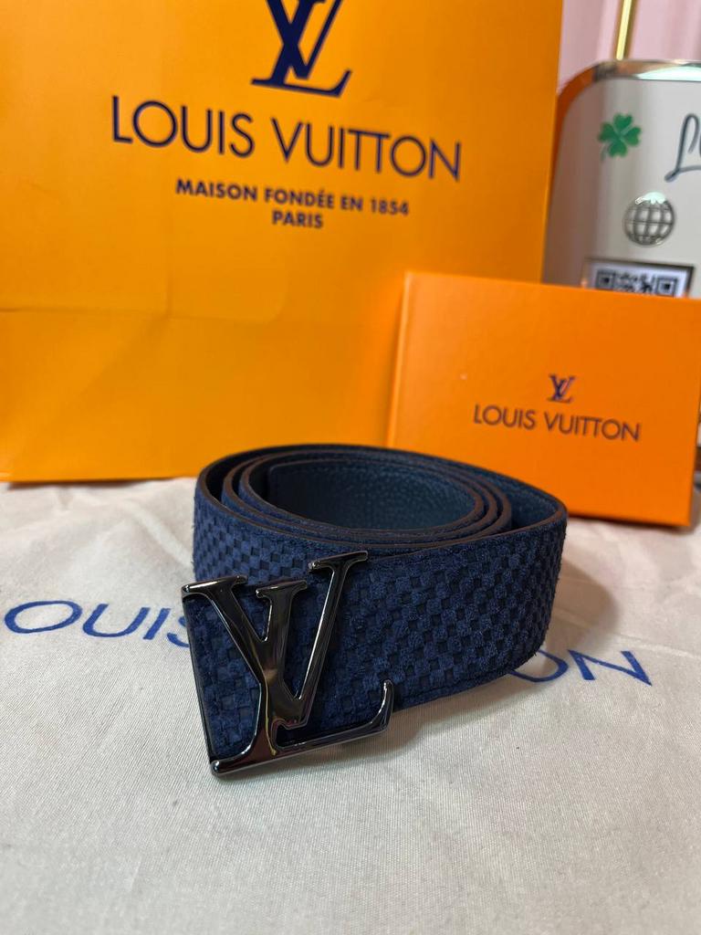 Ремень Louis Vuitton синий с чёрной пряжкой натуральная кожа 95995