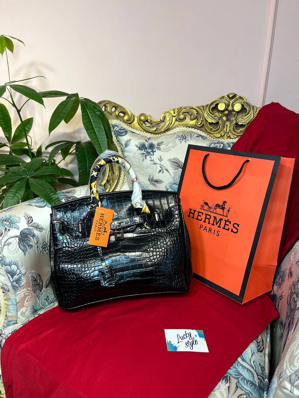 Сумка Hermes Birkin 30см черная под крокодил 96034