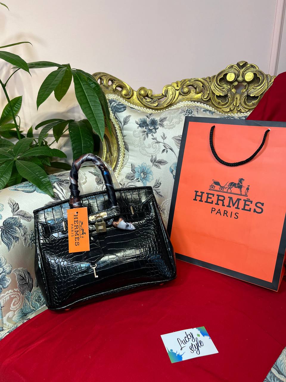Сумка Hermes Birkin 25 см черная под крокодил 96035