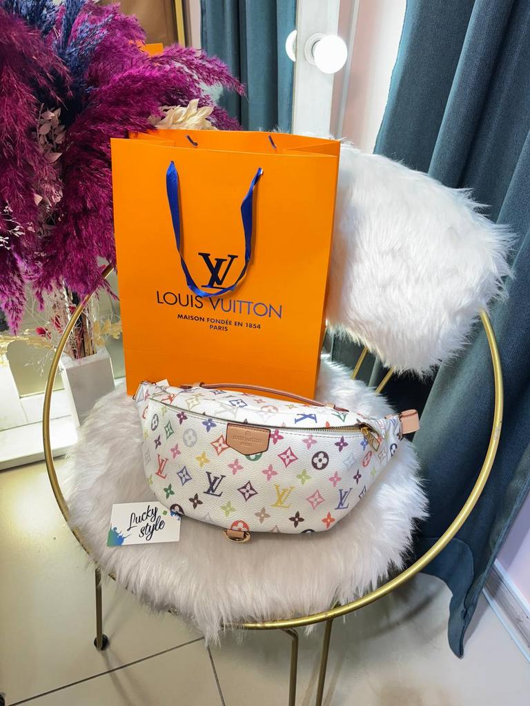 Бананка Louis Vuitton Bumbag цветная с бежевой ручкой 96042