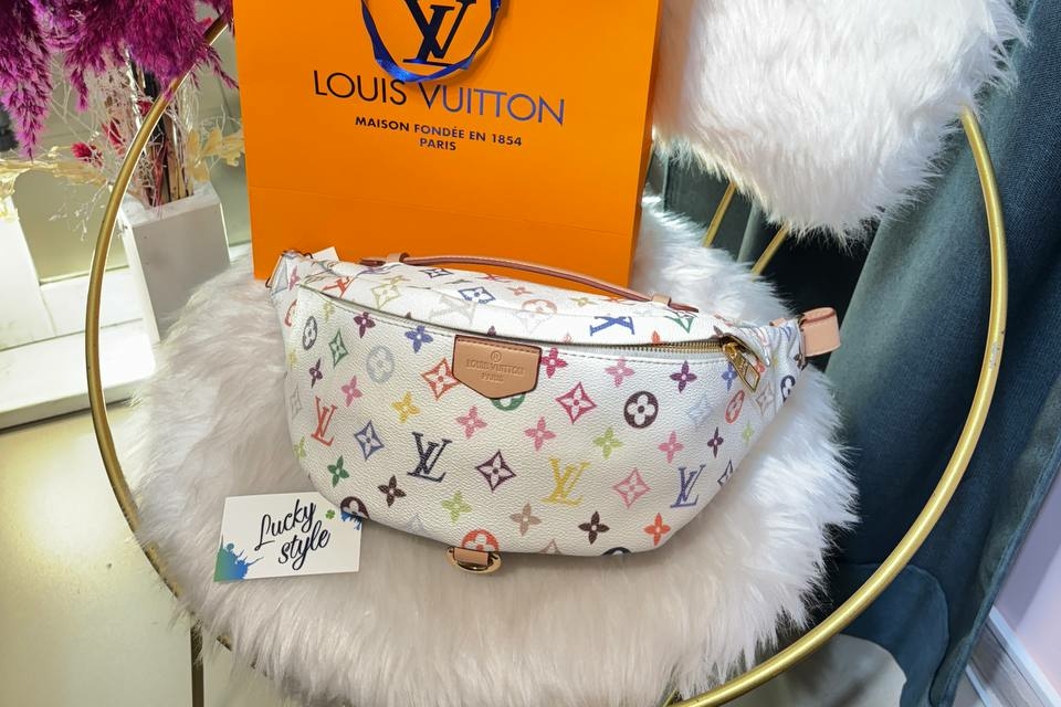 Бананка Louis Vuitton Bumbag цветная с бежевой ручкой 96042