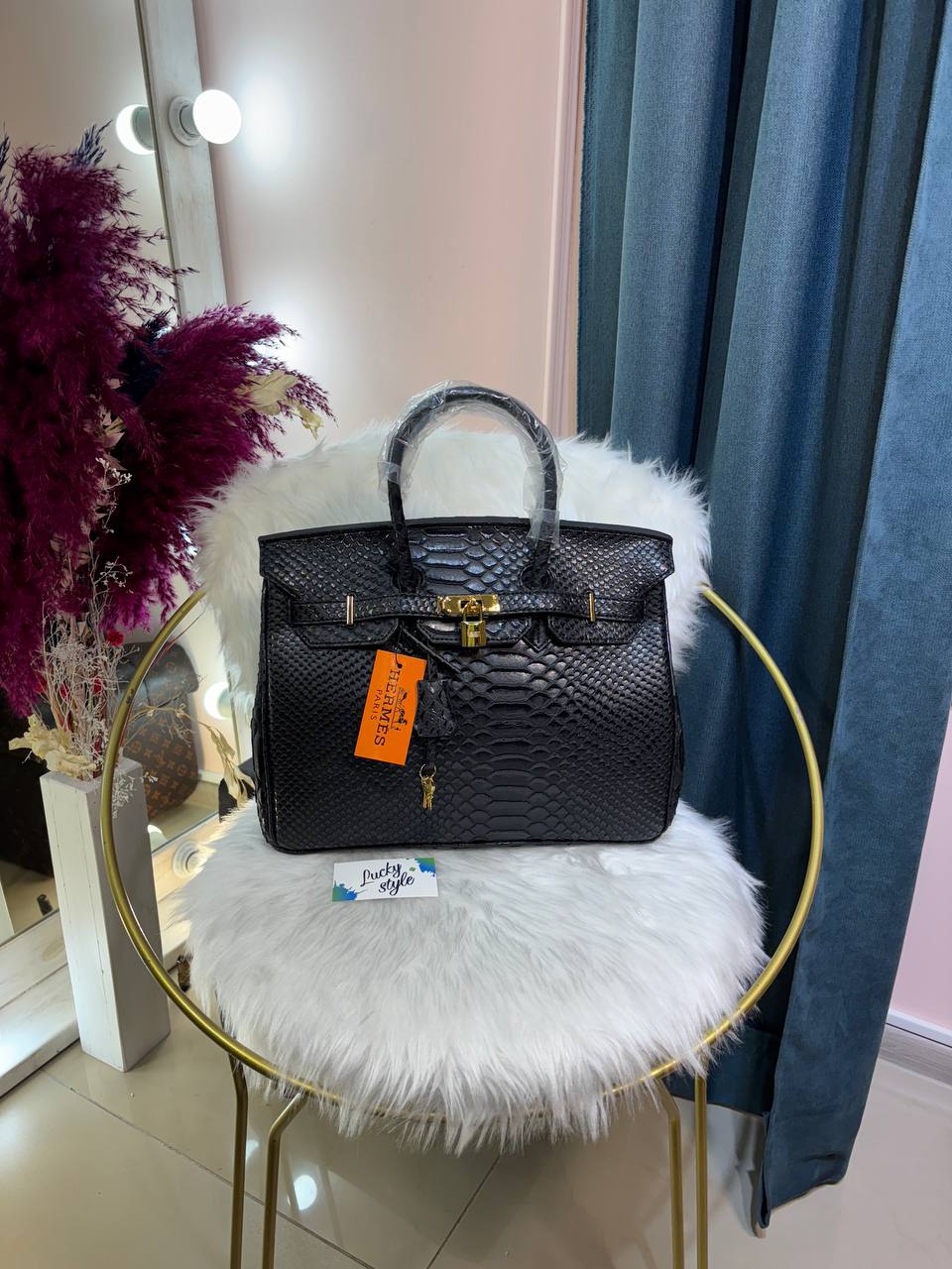 Сумка Hermes Birkin 35 см черная под крокодил 96118