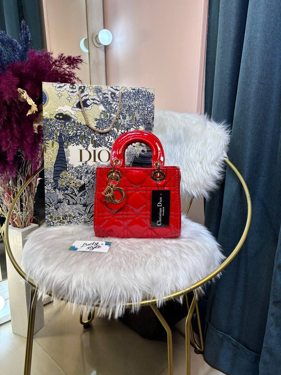 Сумка Dior Lady mini красная под лак 19 см 96125