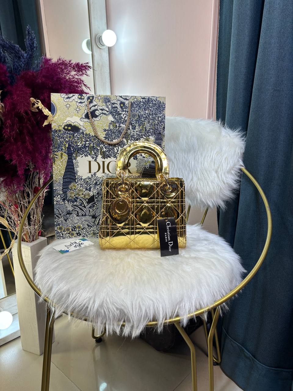 Сумка Dior Lady mini золотая 19 см 96126